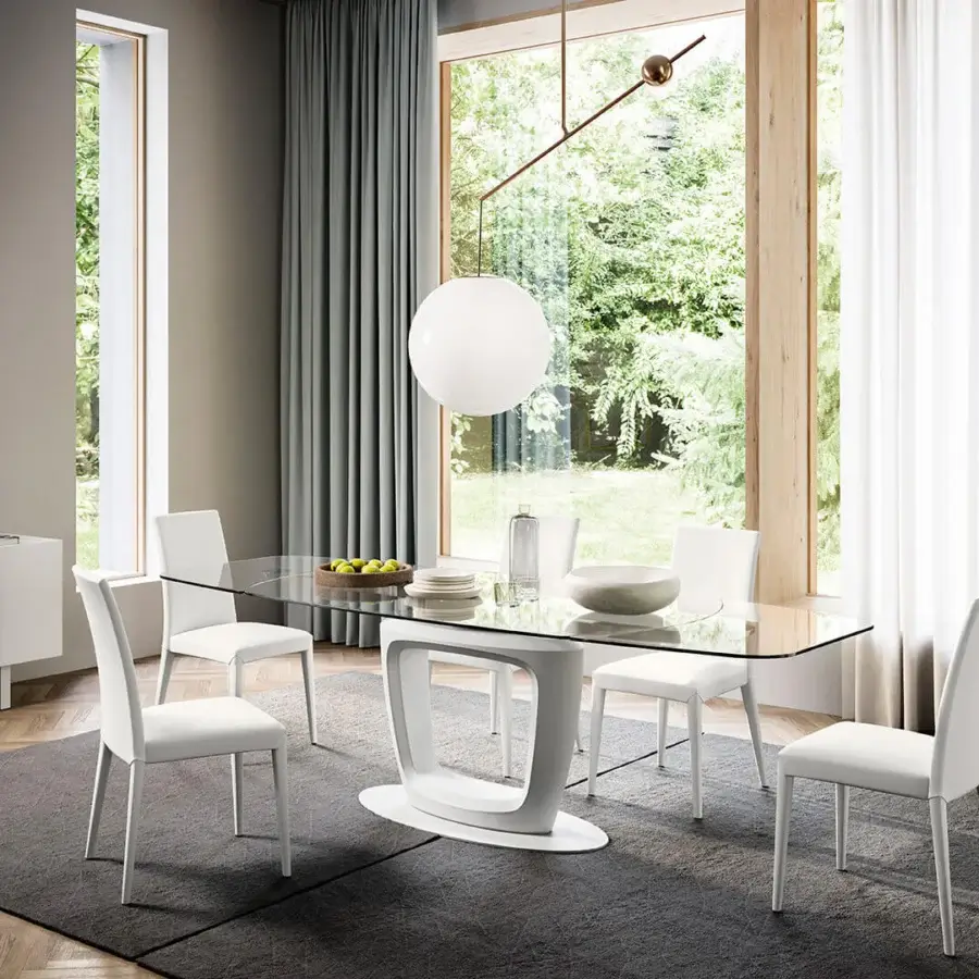 Distinguished Luceplan Malamata suspension lamp with tilted composition and smooth frosted blown-glass diffuser crafted in silver-toned metallic arm
