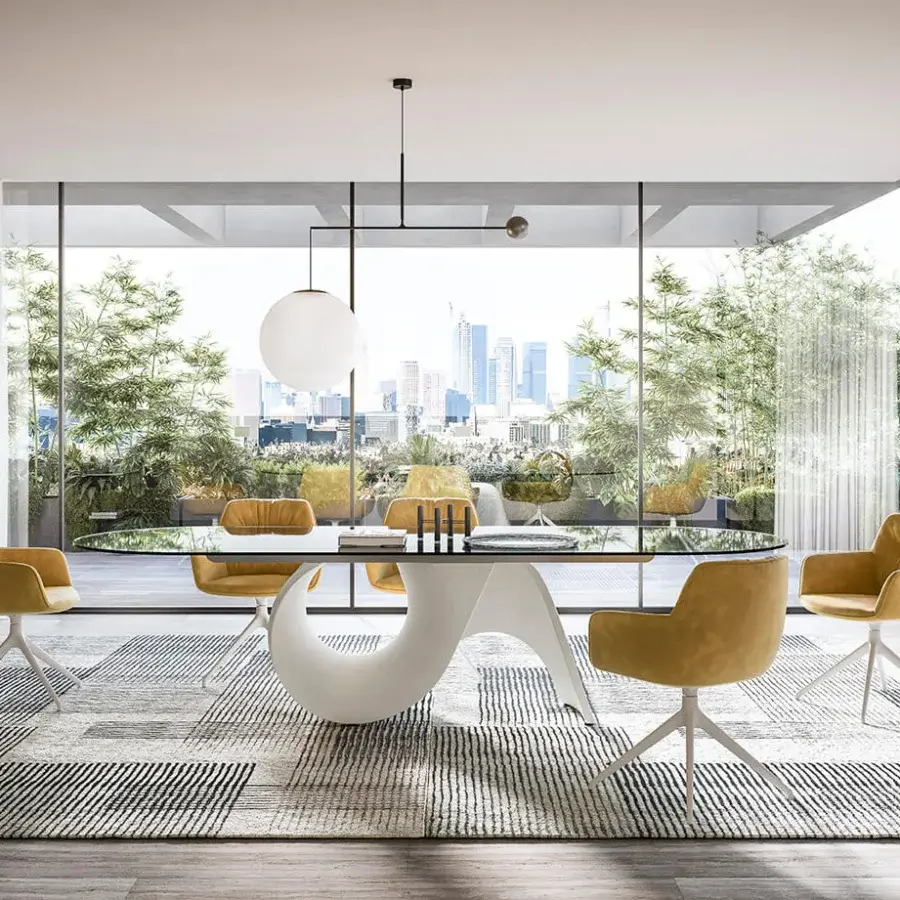 Elegant Luceplan Malamata suspension lamp in steel with a blown-glass diffuser and satin finish