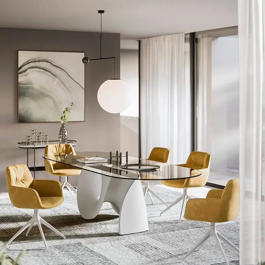 Superior Luceplan Malamata suspension lamp in blown-glass with a smooth satin finish and slender steel rod