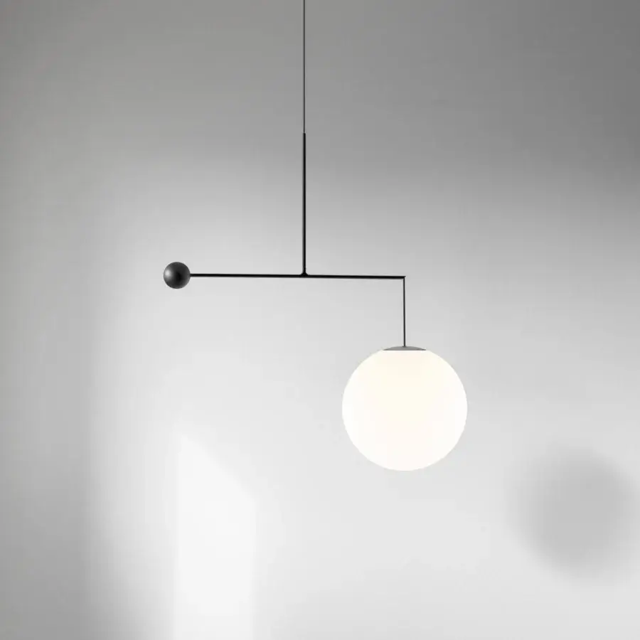 Superior Luceplan Malamata suspension lamp with sculpted steel and refined blown-glass diffuser in matte black finish