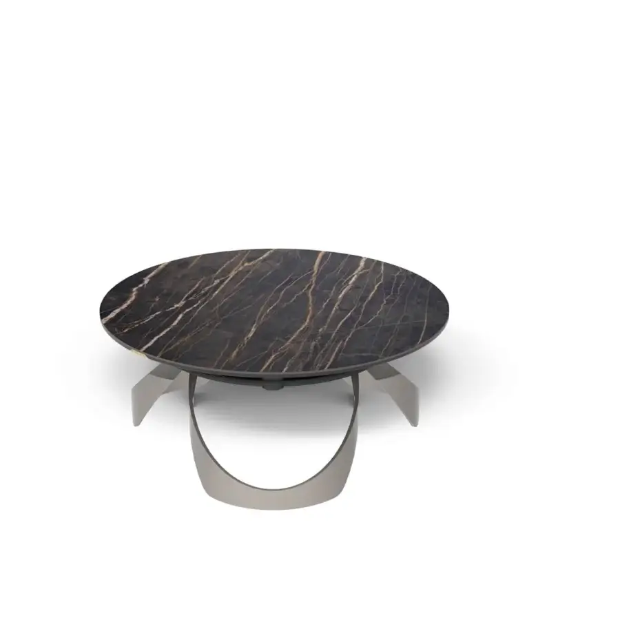Superior Naos Avior coffee table with polished ceramic tops and light gray painted steel base