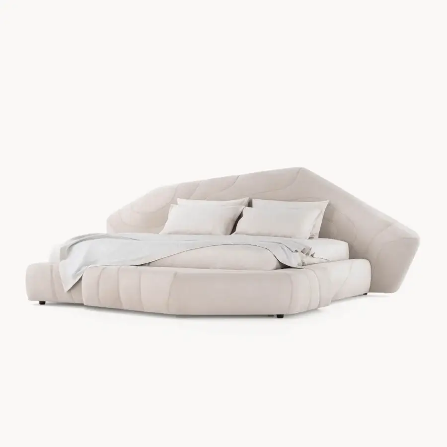 Sophisticated Visionnaire Neolito Bold bed crafted in light beige leather with irregular decorative quilting