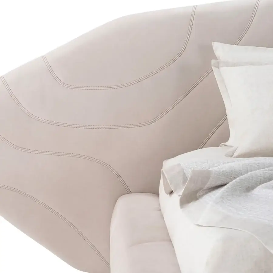 Superior Visionnaire Neolito Bold bed upholstered in pale beige leather with hexagonal decorative quilting and smooth matte finish