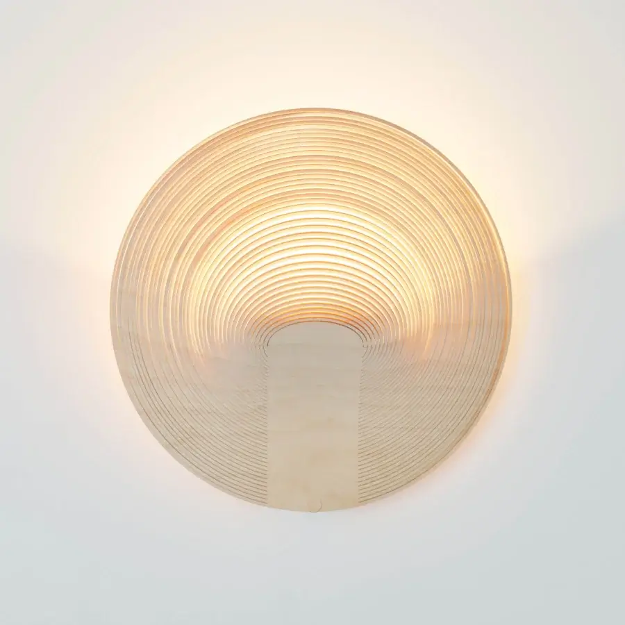 Superior Luceplan Illan wall lamp built in layered wood with a satin finish and pale beige tone