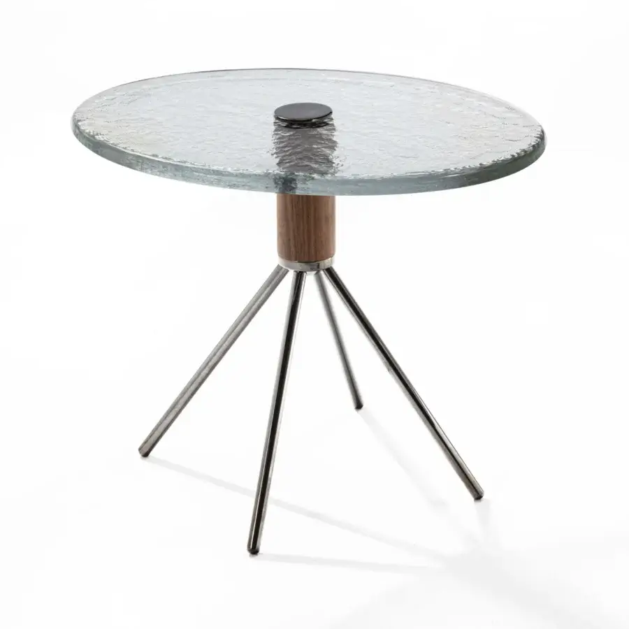 Distinguished Porada Jelly coffee side table with canaletto walnut and smoked cast glass oval top in natural finish