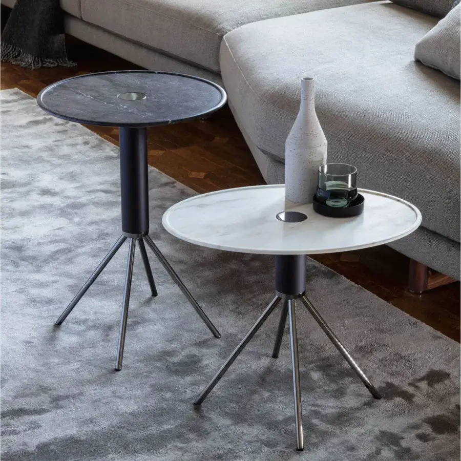 Superior Porada Jelly coffee side table with white Carrara marble top and black chromed metal base