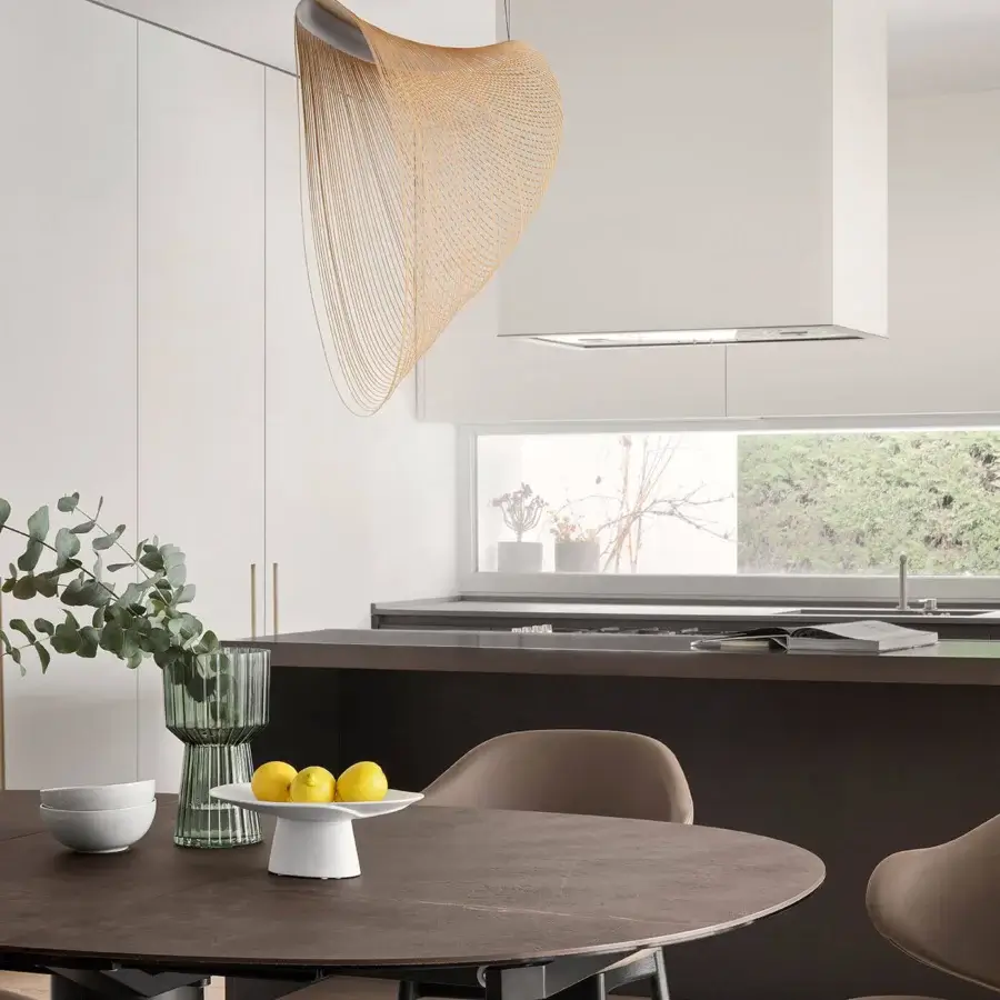 Superior Luceplan Illan suspension lamp crafted in warm brassy gold ultra-light laser-cut flexible plywood with flowing form