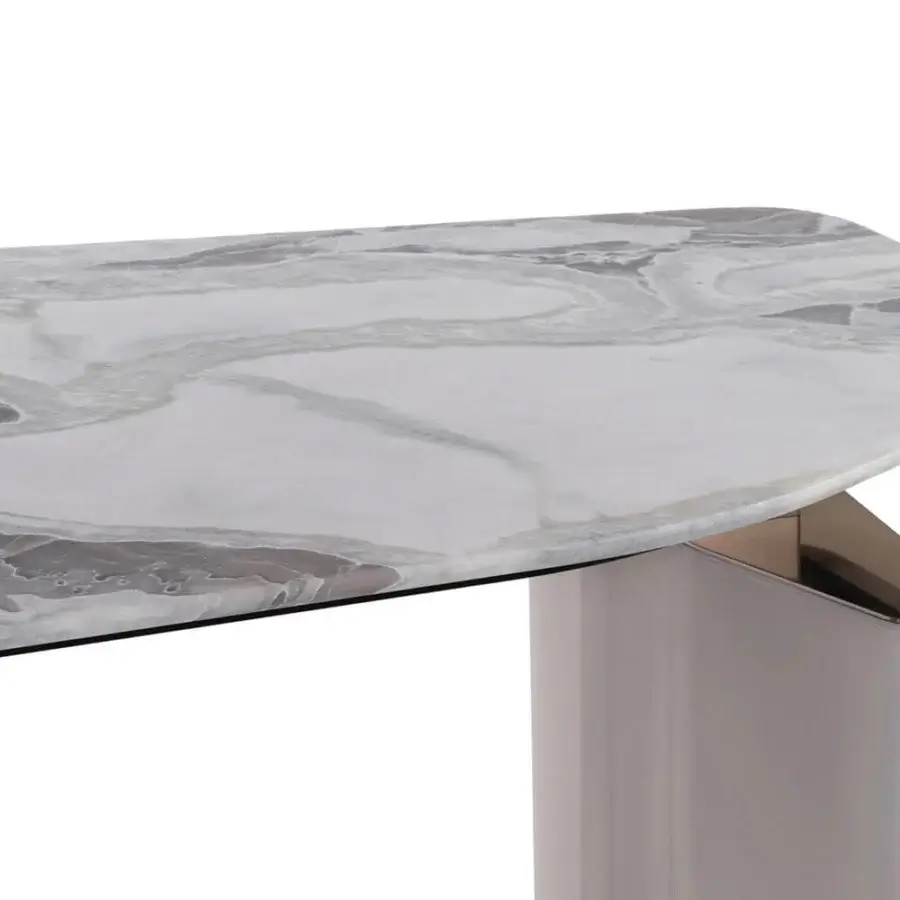 Superior Visionnaire Ephir desk with a double-level marble top and satin-finished steel base crafted in dynamic grey and white tones