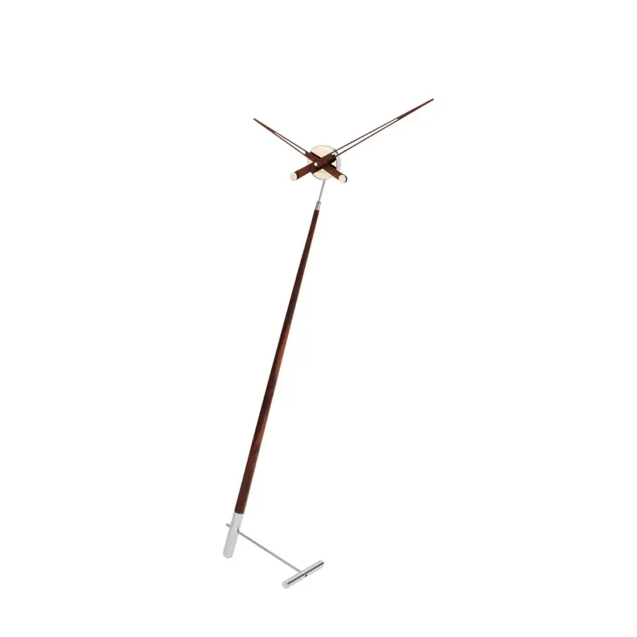 Superior Nomon Pisa Floor Clock with a subtle diagonal lean and satin medium-brown solid wood construction