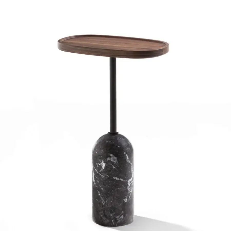 Distinguished Porada Ekero coffee side table with Canaletto walnut and Carrara marble, showcasing a satin finish