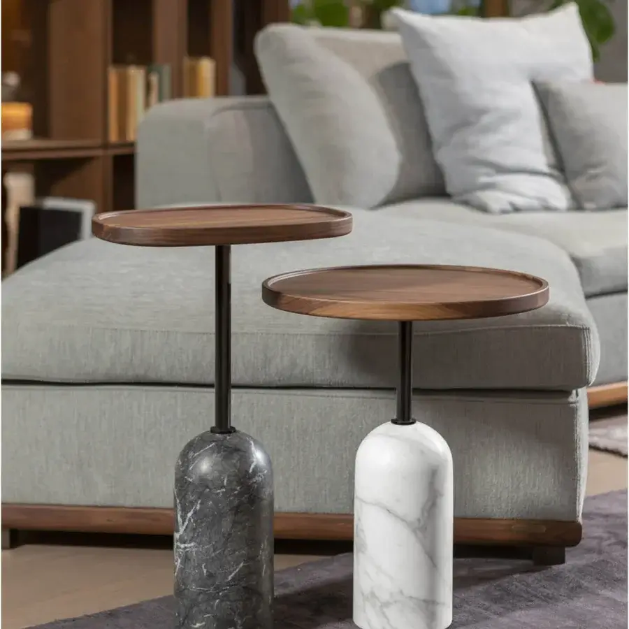 Superior Porada Ekero coffee side table with satin Canaletto walnut and polished grey Carnico marble base