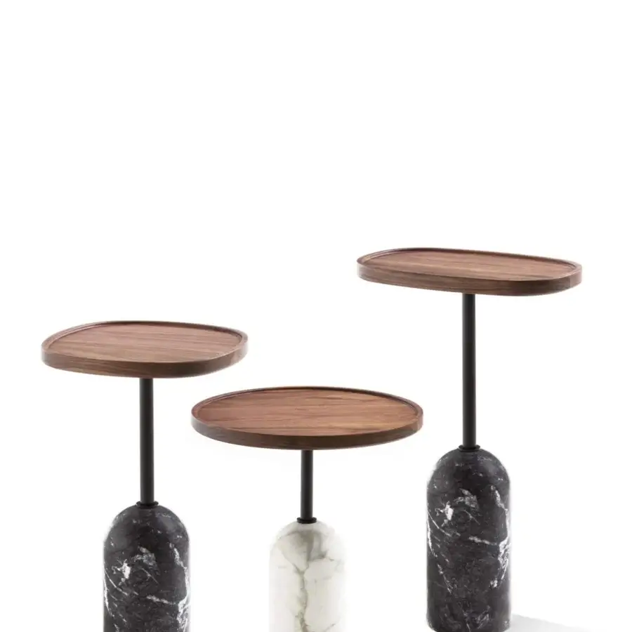 Distinguished Porada Ekero coffee side table with Canaletto walnut and dark grey Carnico marble in satin finish