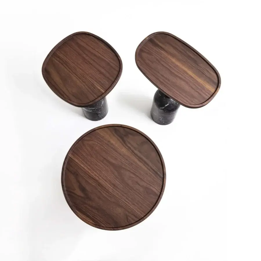Superior Porada Ekero coffee side table crafted with Canaletto walnut and white Carrara marble in satin finish