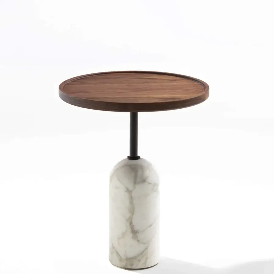 Exceptional Porada Ekero coffee side table crafted with Canaletto walnut and white Carrara marble in satin finish