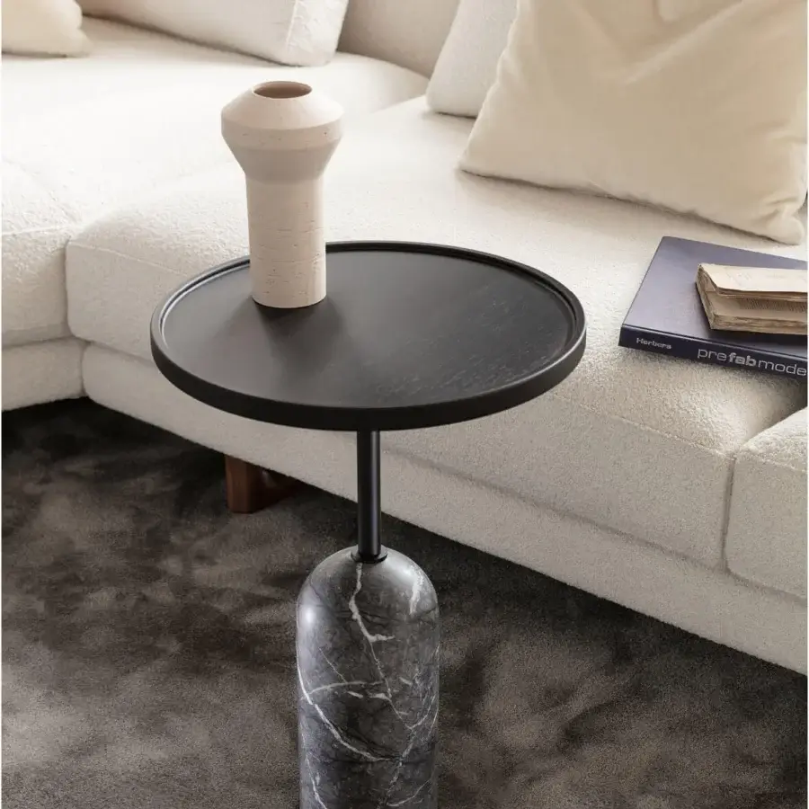Superior Porada Ekero coffee side table with Canaletto walnut and grey Carnico marble with a refined natural finish