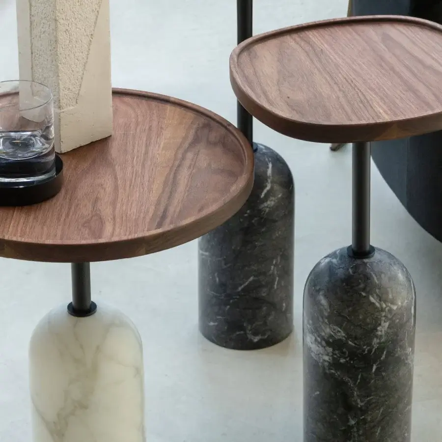 Captivating Porada Ekero coffee side table with Canaletto walnut and white Carrara marble in satin finish