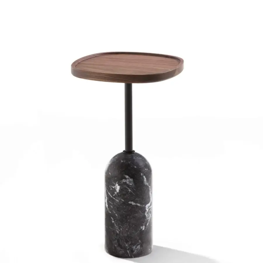 Elegant Porada Ekero coffee side table with Canaletto walnut, white Carrara marble, and satin finish