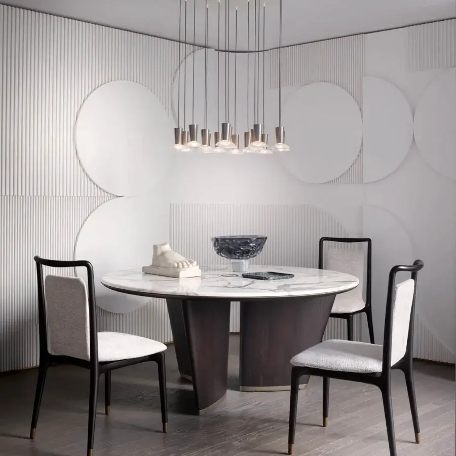 Elegant Giorgetti Ibla chair crafted from solid ash wood with satin finish in muted gray textile upholstery