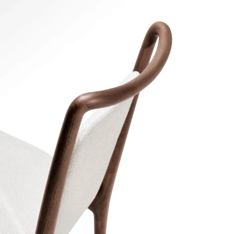 Distinguished Giorgetti Ibla chair crafted from solid ash wood with light beige textile upholstery and satin finish