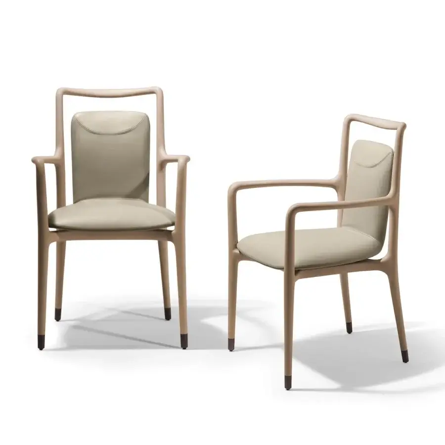 Superior Giorgetti Ibla chair crafted from solid ash wood with neutral beige textile and satin finish