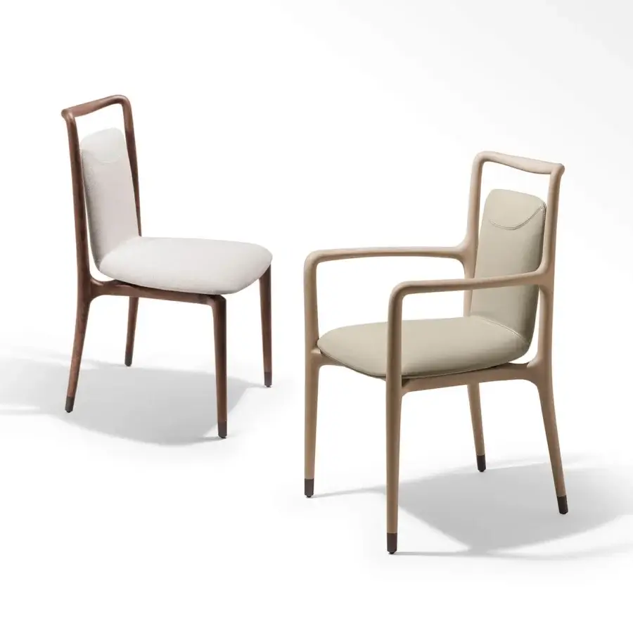 Captivating Giorgetti Ibla chair crafted from solid ash wood with supple light beige upholstery and satin finish