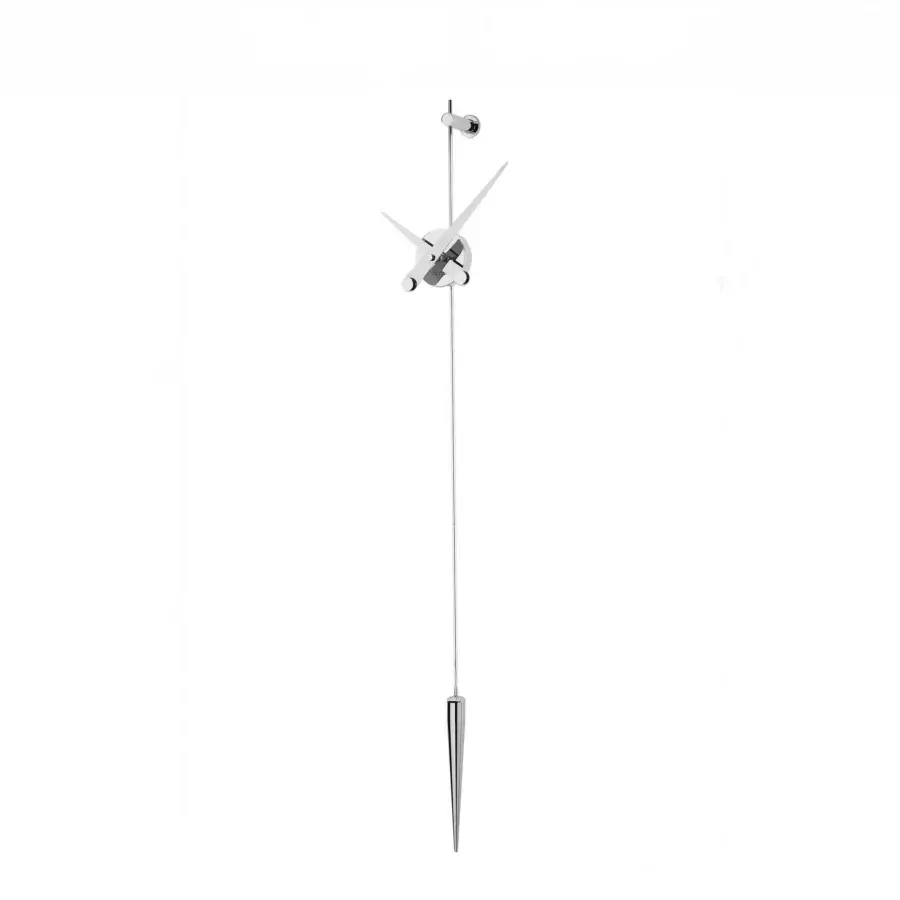 Elegant Nomon Punto y Coma clock crafted in polished metal with a slender silhouette and silver finish