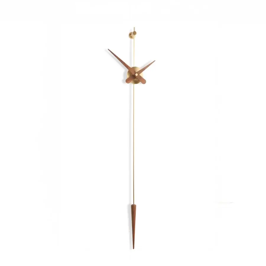 Superior Nomon Punto y Coma clock crafted in wood with satin finish and striking gold-toned metallic hands