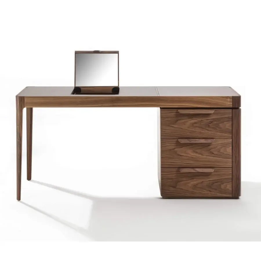 Exceptional Porada Afrodite Bijoux desk built in solid Canaletta walnut with a cuoietto top and integrated mirror within a hidden compartment