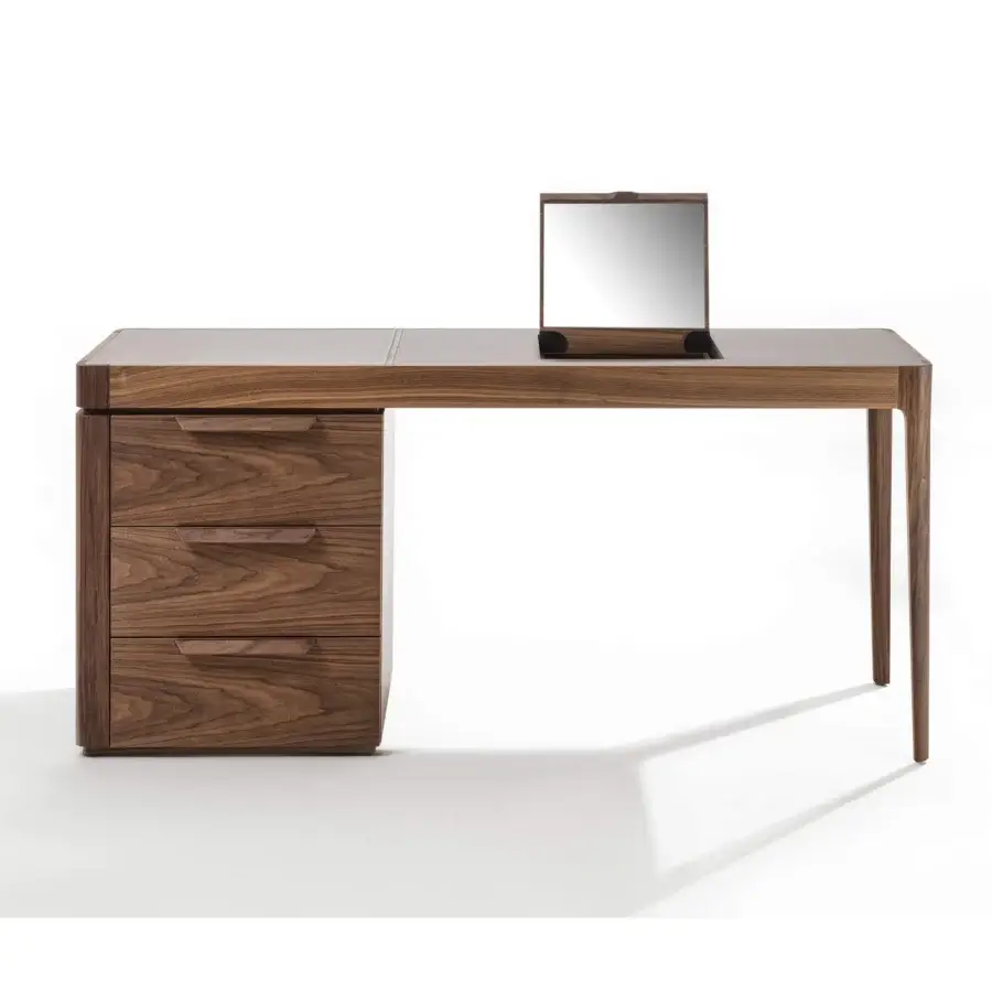 Elegant Porada Afrodite Bijoux desk crafted from solid Canaletta walnut with a satin finish and tactile cuoietto top