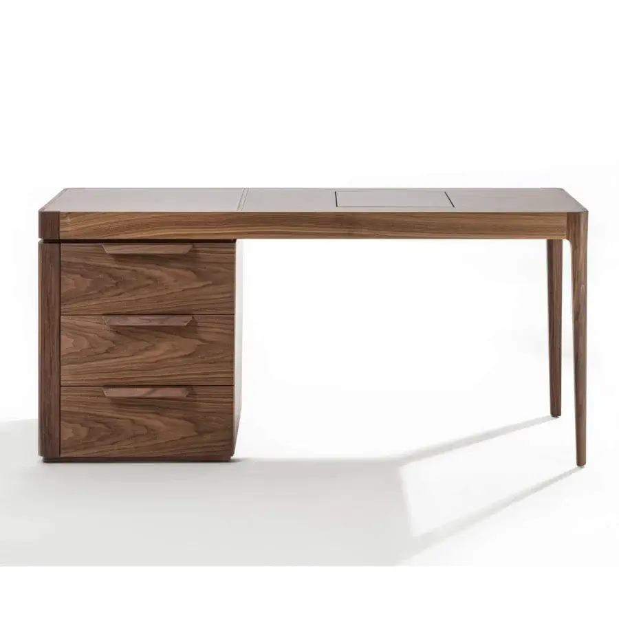 Superior Porada Afrodite Bijoux desk crafted from solid Canaletta walnut with satin finish and tactile cuoietto top