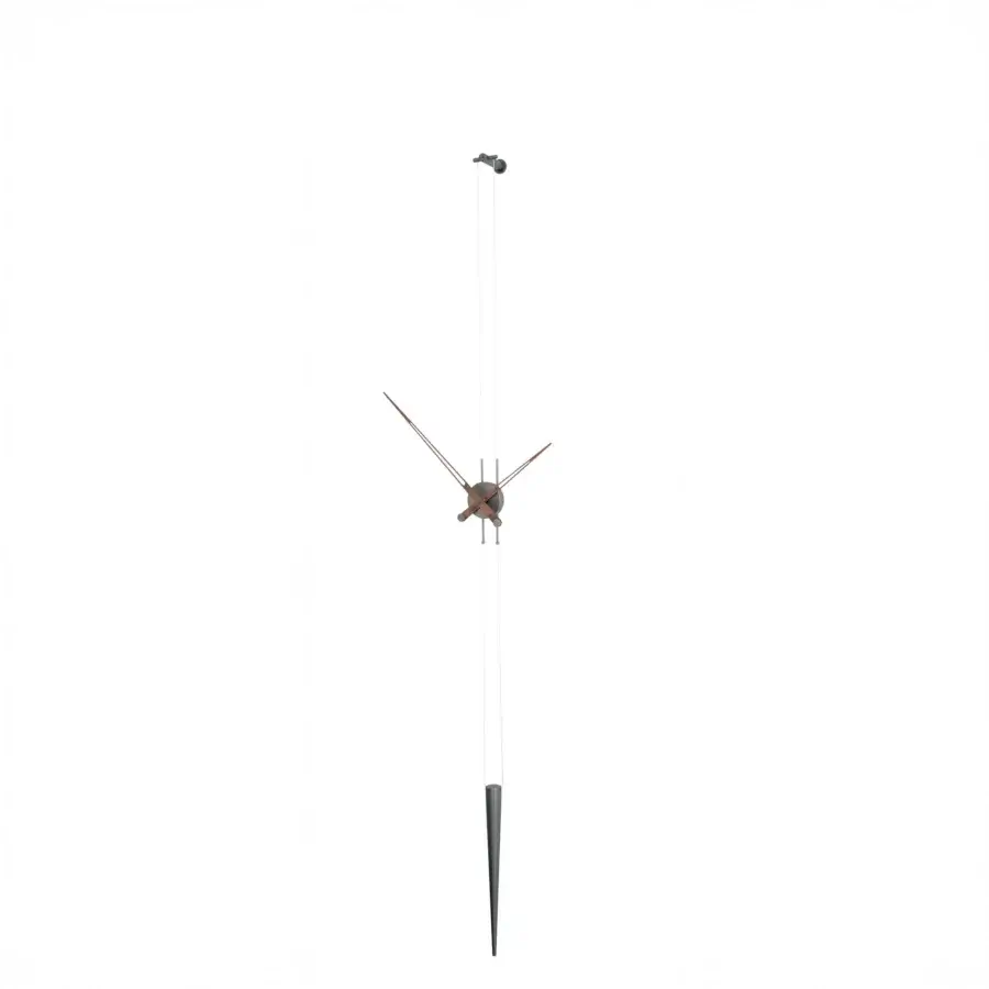 Elegant Nomon Péndulo Pendulum Clock timepiece in muted brown wood with sleek metallic hands and brushed metal finish