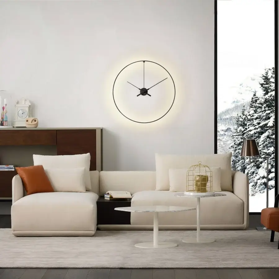 Superior Nomon Ombra clock lamp crafted in black anodized aluminum with integrated LED system for warm illumination