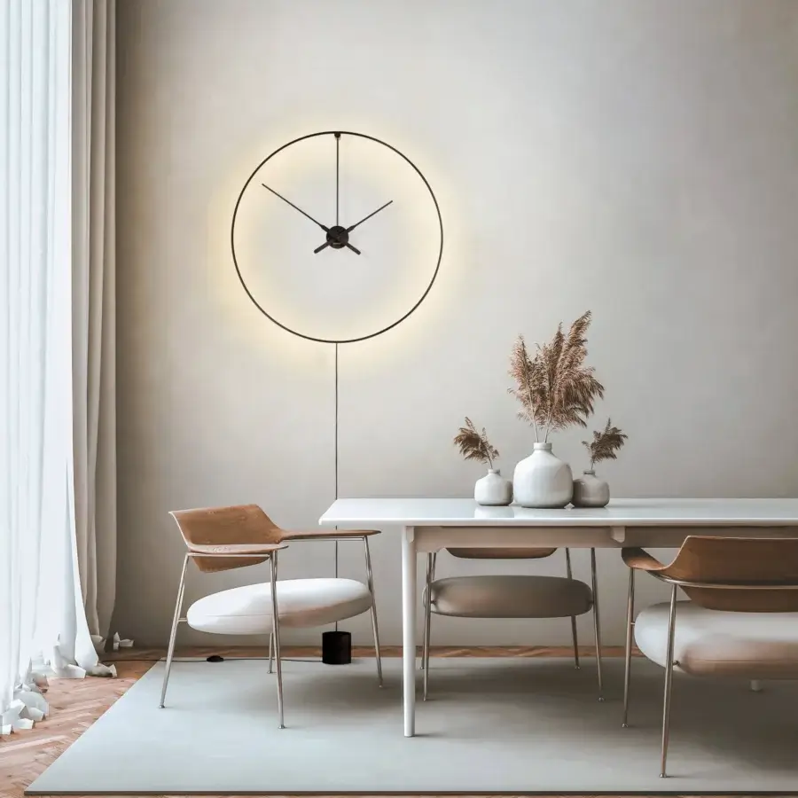 Distinguished Nomon Ombra clock lamp built in black anodized aluminum with a minimalist matte finish