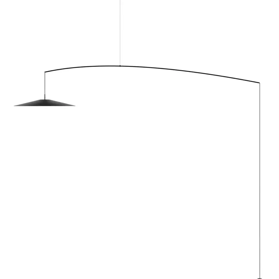 Refined Luceplan Koinè floor lamp crafted in aluminum, carbon, and glass with a matte black finish