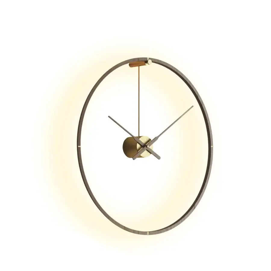 Superior Nomon Ombra Premium Clock Lamp crafted in wood with a dark anodized finish and golden hands