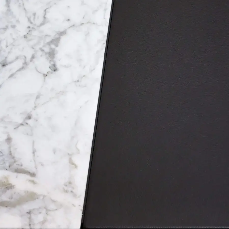 Harmonious Giorgetti Scaleno coffee table built with cool white marble, dark grey finish, and ash wood accents