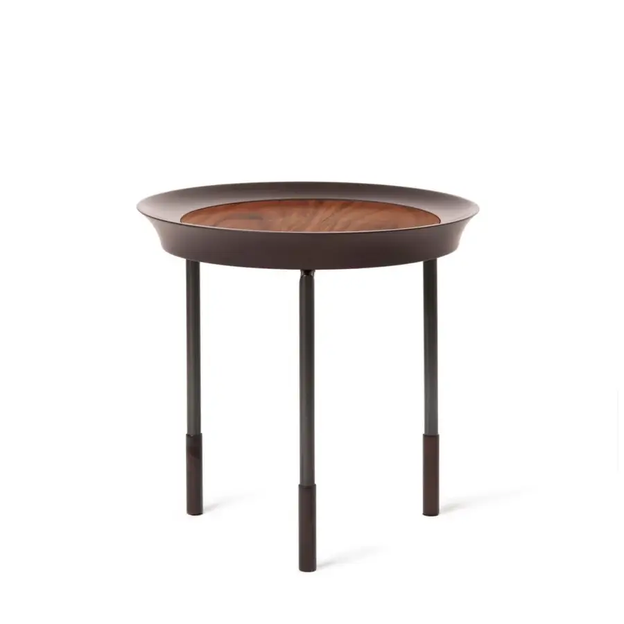 Distinguished Giorgetti Athene side table crafted with polished maple, radiant Pau Ferro, and glazed bronzed metal legs