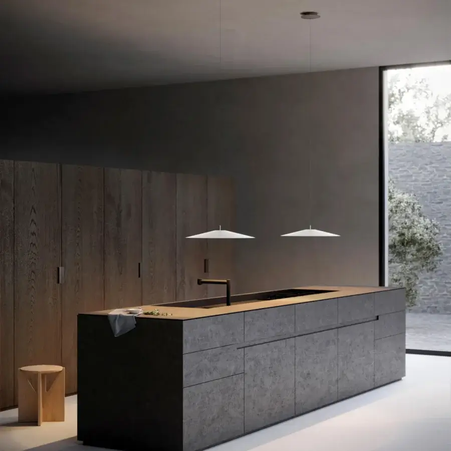 Superior Luceplan Koinè suspension lamp crafted in aluminum with matte white finish delivering homogeneous illumination
