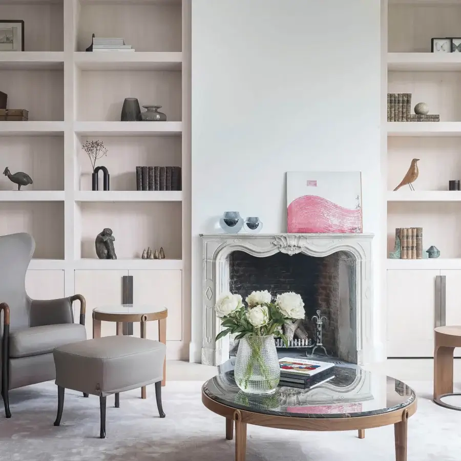 Elegant Giorgetti Ago side table crafted in solid Canaletto walnut with a smooth satin finish and circular glass top