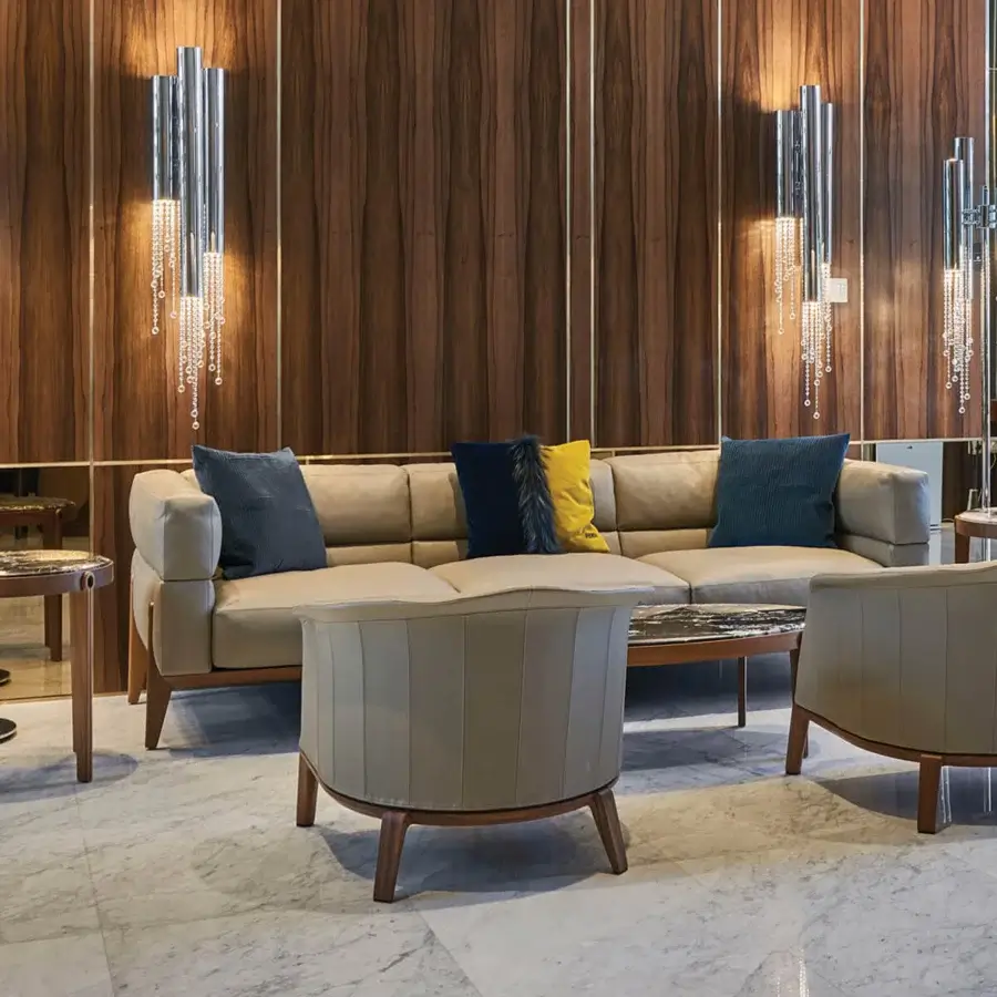 Distinguished Giorgetti Ago side table crafted in solid Canaletto walnut with exquisite marble and polished glossy finish