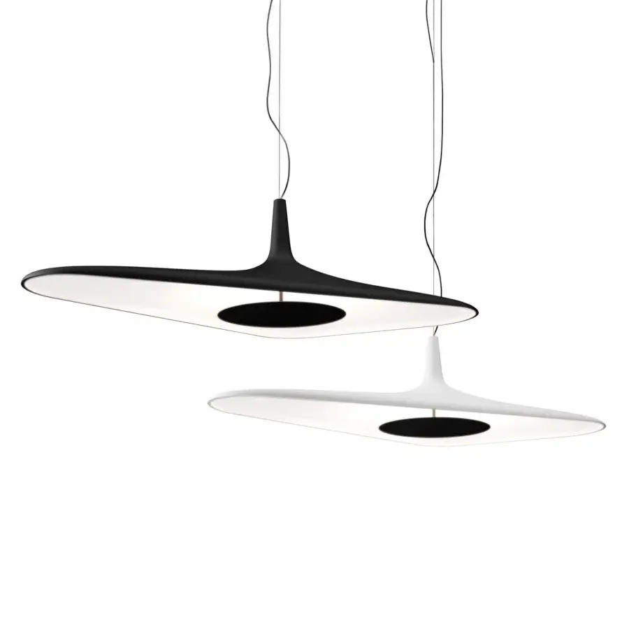 Exceptional Luceplan Soleil Noir suspension lamp sculpted from expanded polyurethane with matte black finish