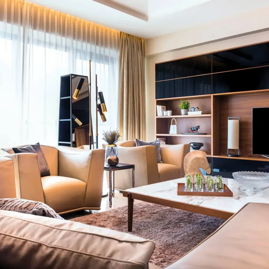 Elegant Giorgetti Ago coffee table crafted in Canaletto walnut with polished grey and white veined marble top and matte metal base