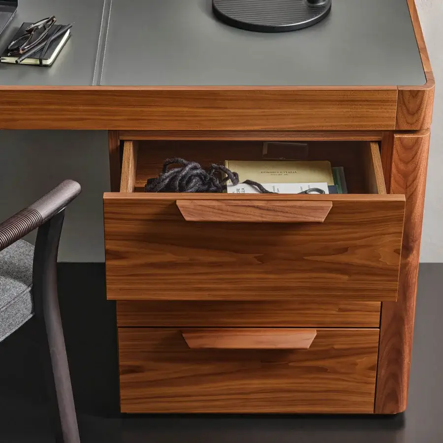 Superior Porada Afordite desk crafted with solid Canaletta walnut in a warm brown tone and satin finish