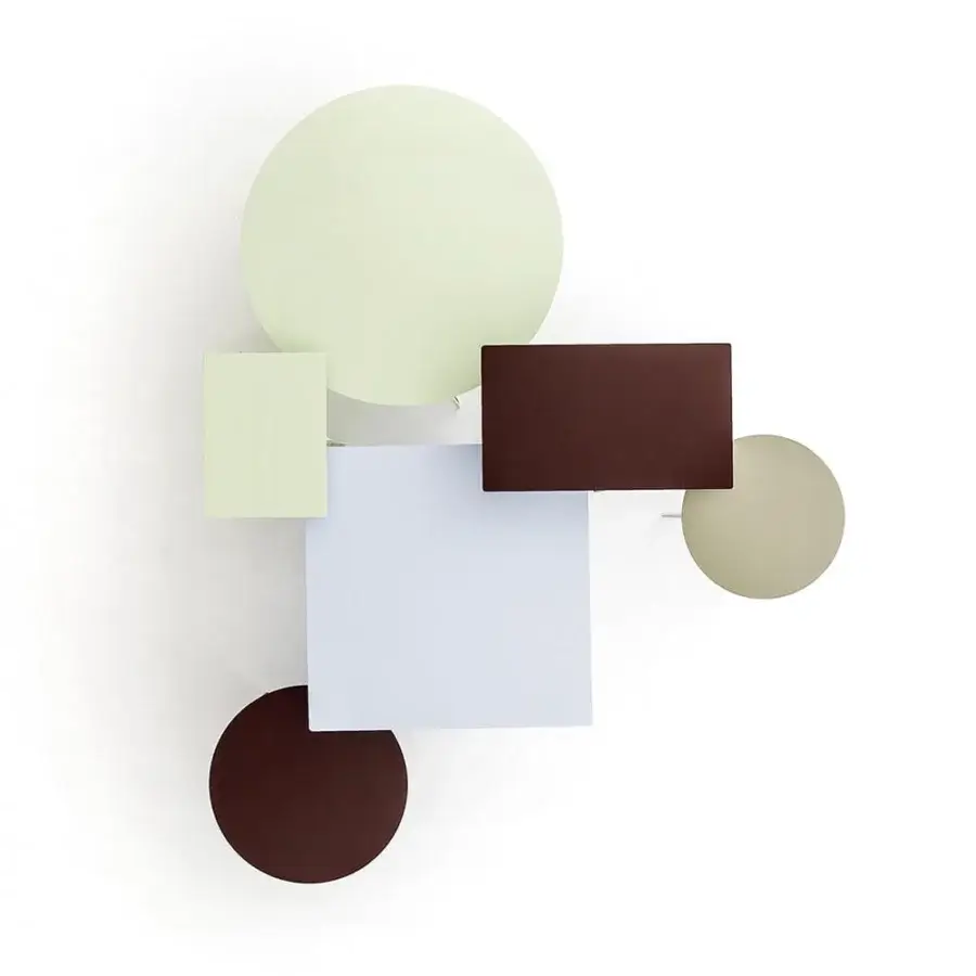 Exclusive LaCividina Accursio Outdoor table with geometric planes in pale green, beige, and reddish-brown tones and matte finish