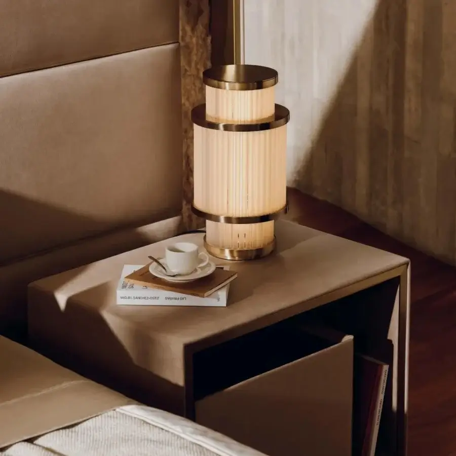 Distinguished Visionnaire Aubade nightstand built in reddish-brown leather with brass-colored metal and smoked mirror recessed top