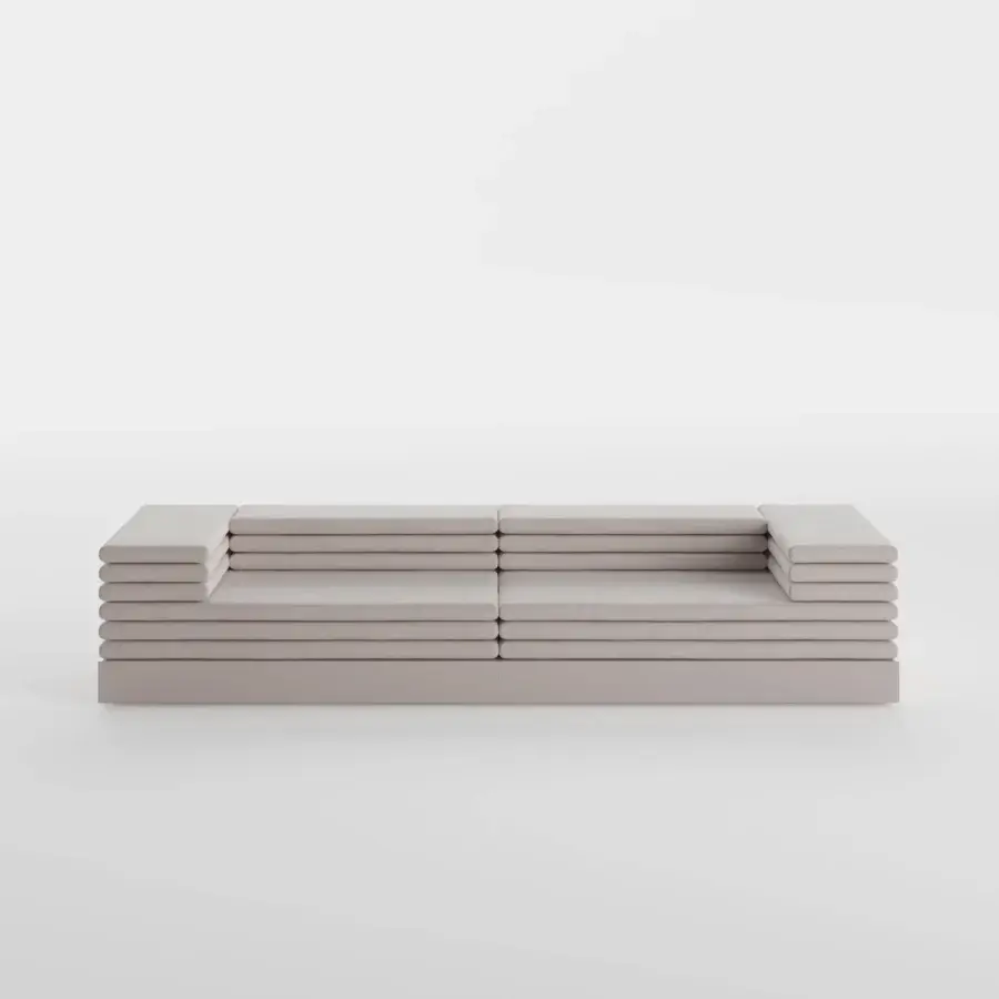 Superior LaCividina Acamante modular sofa built in neutral beige textile with a low geometric form