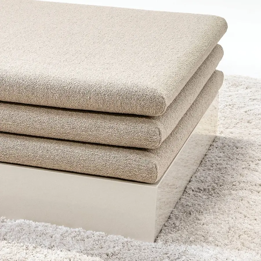 Elegant LaCividina Acamante daybed with neutral beige textile upholstery and matte finish base