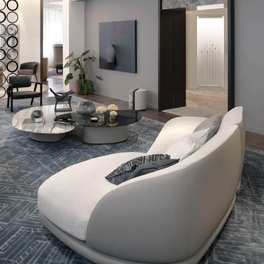 Distinguished Giorgetti Galet coffee table with gray and white mottled marble top and dark-toned satin-finish wood base