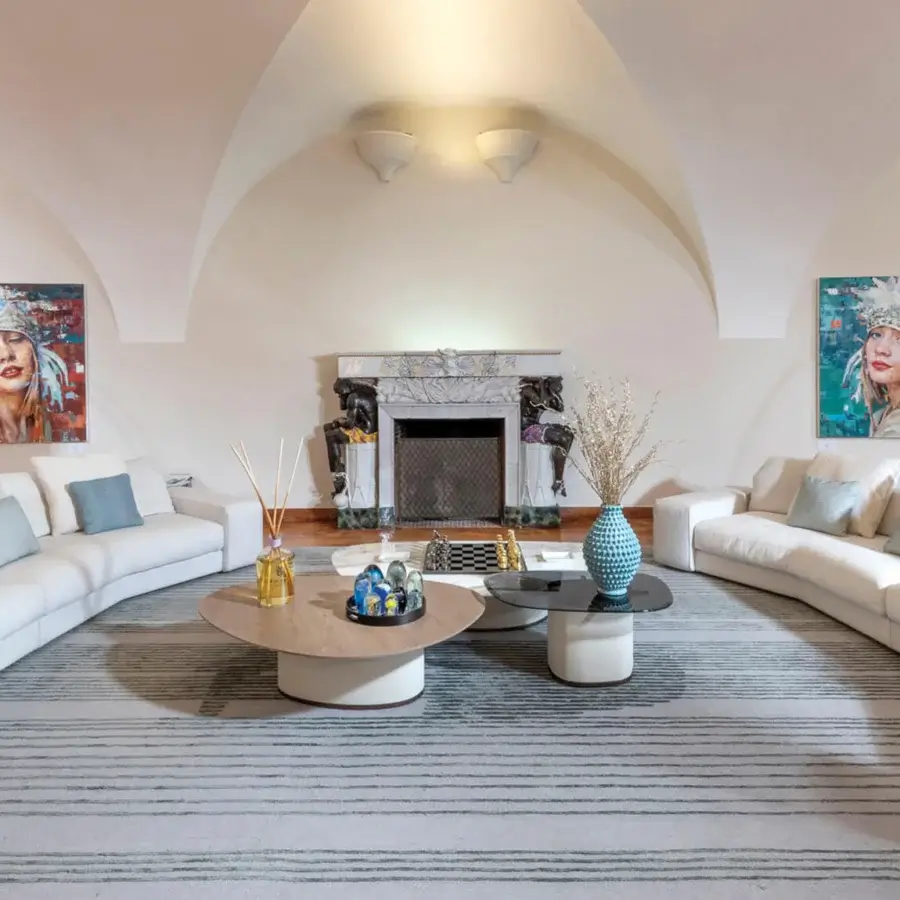 Lavish Giorgetti Galet coffee table with Canaletto walnut and white leather, crafted with a satin finish and bronze accent