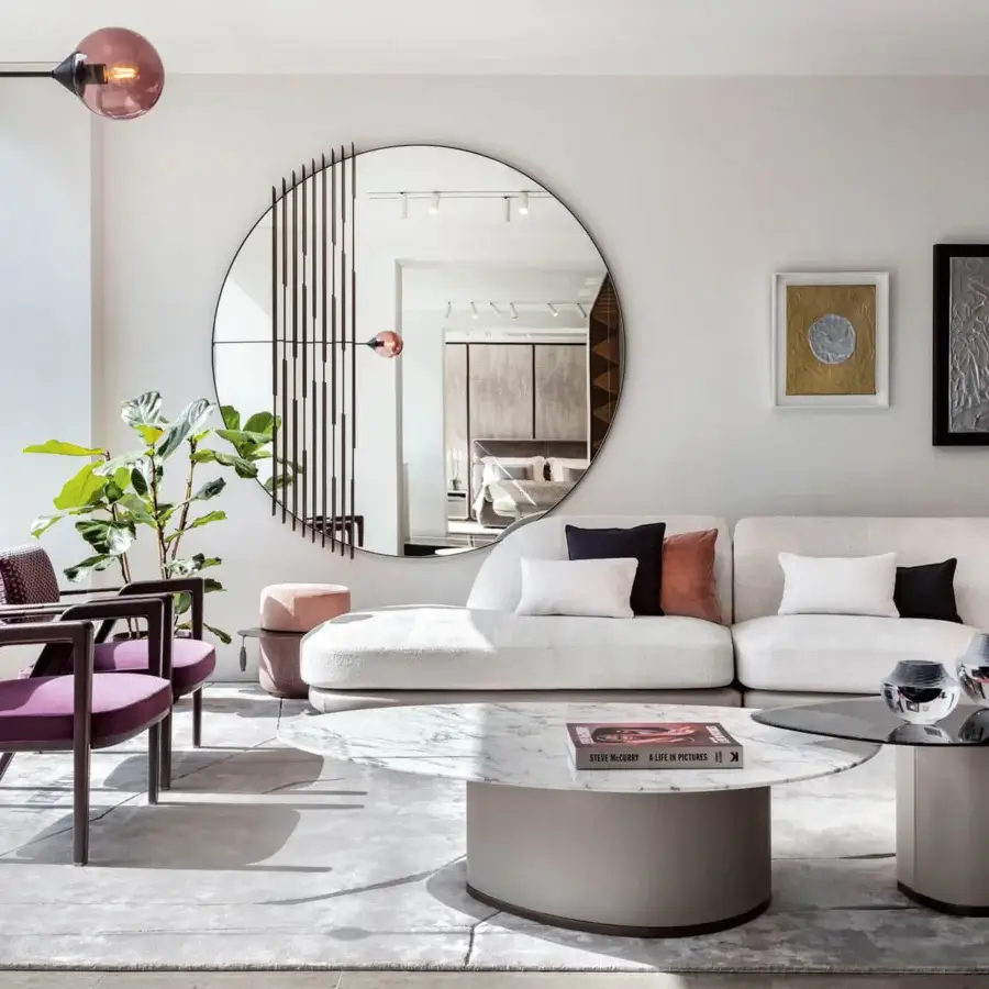 Superior Giorgetti Galet coffee table with tempered glass tabletop and bronze finished leather wrapped base
